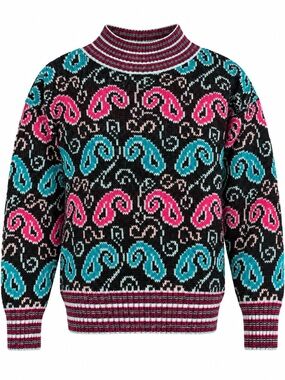80s Le Rouge Paisley Mock Neck Sweater M Acrylic Nylon Metallic Vintage